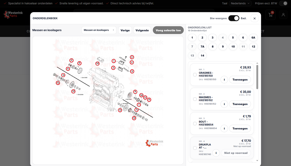 Onderdeeltekeningen van hakselaars